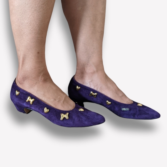 Escada Purple Suede Block Heel Pumps, 7 - Picture 9 of 10